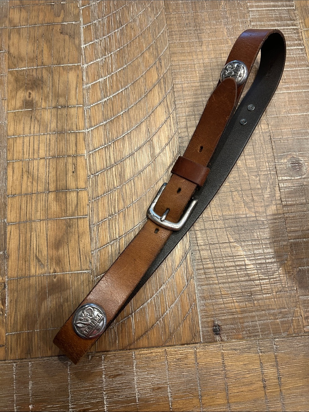 Men's Brown Leather Belt with Silver Concho Accents